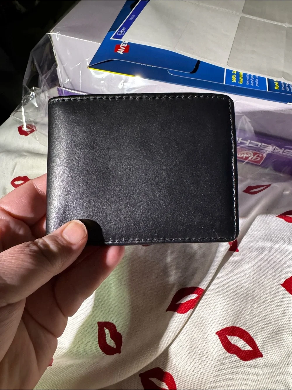 Patricia Nash vintage Classic Black Leather Men's Bi-Fold Wallet with map fabric